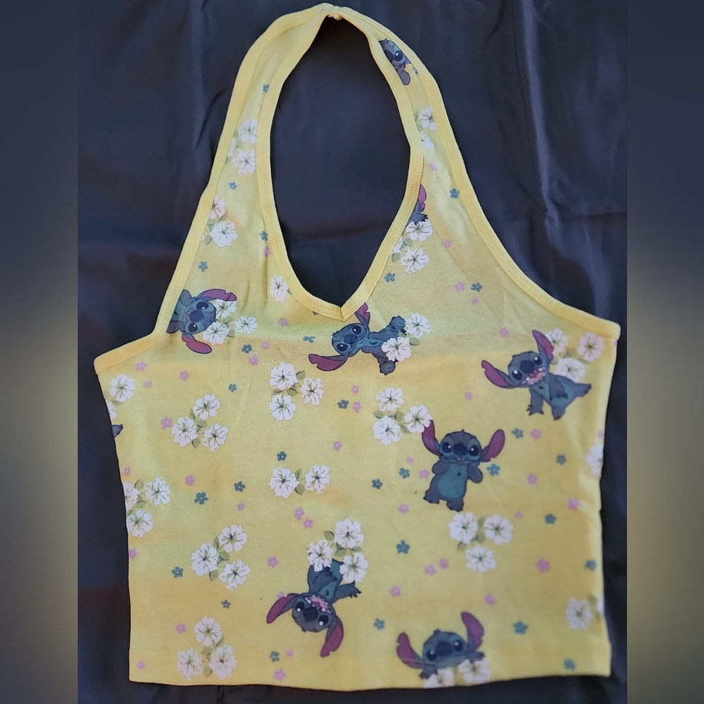 Womens yellow Disney Stitch crop top